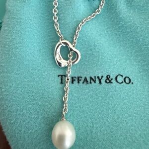 🩵Authentic Tiffany & Co. Elsa Peretti Open Heart Pearl Lariat necklace